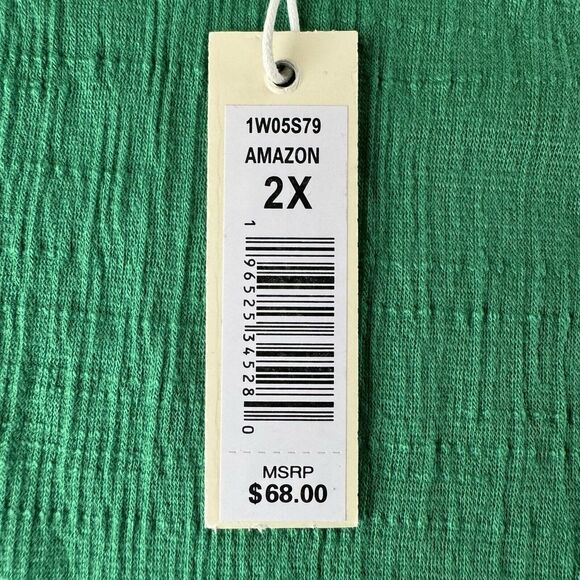 Max Studio Fancy Stitch Work Flutter Short Sleeve Amazon Green Top Size 2X NWT - Picture 9 of 12